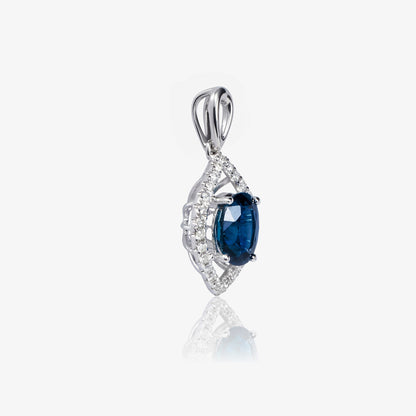 1.27ct Natural Blue Sapphire and Diamond Marquise - Style Pendant in 18K White Gold - JewelryAndStore