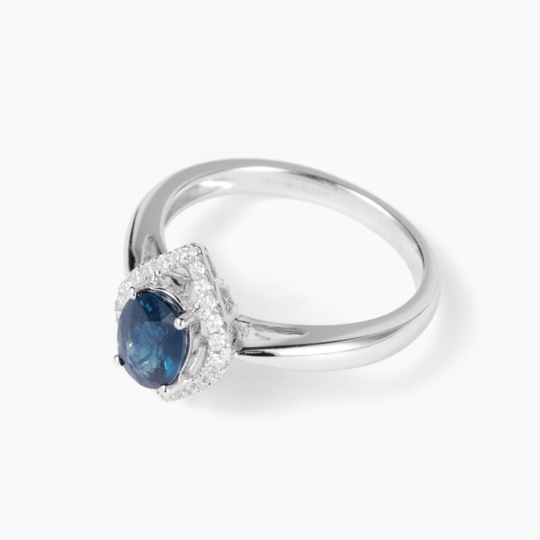 1.01ct Natural Blue Sapphire Diamond Kite Halo Ring in 18K White Gold - JewelryAndStore