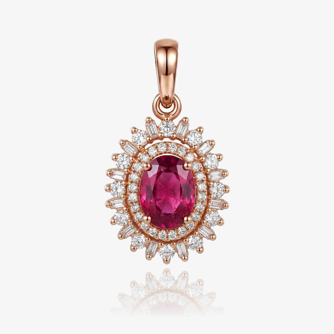 1.01ct Natural Rubellite and Diamond Halo Pendant in 18K Rose Gold - JewelryAndStore
