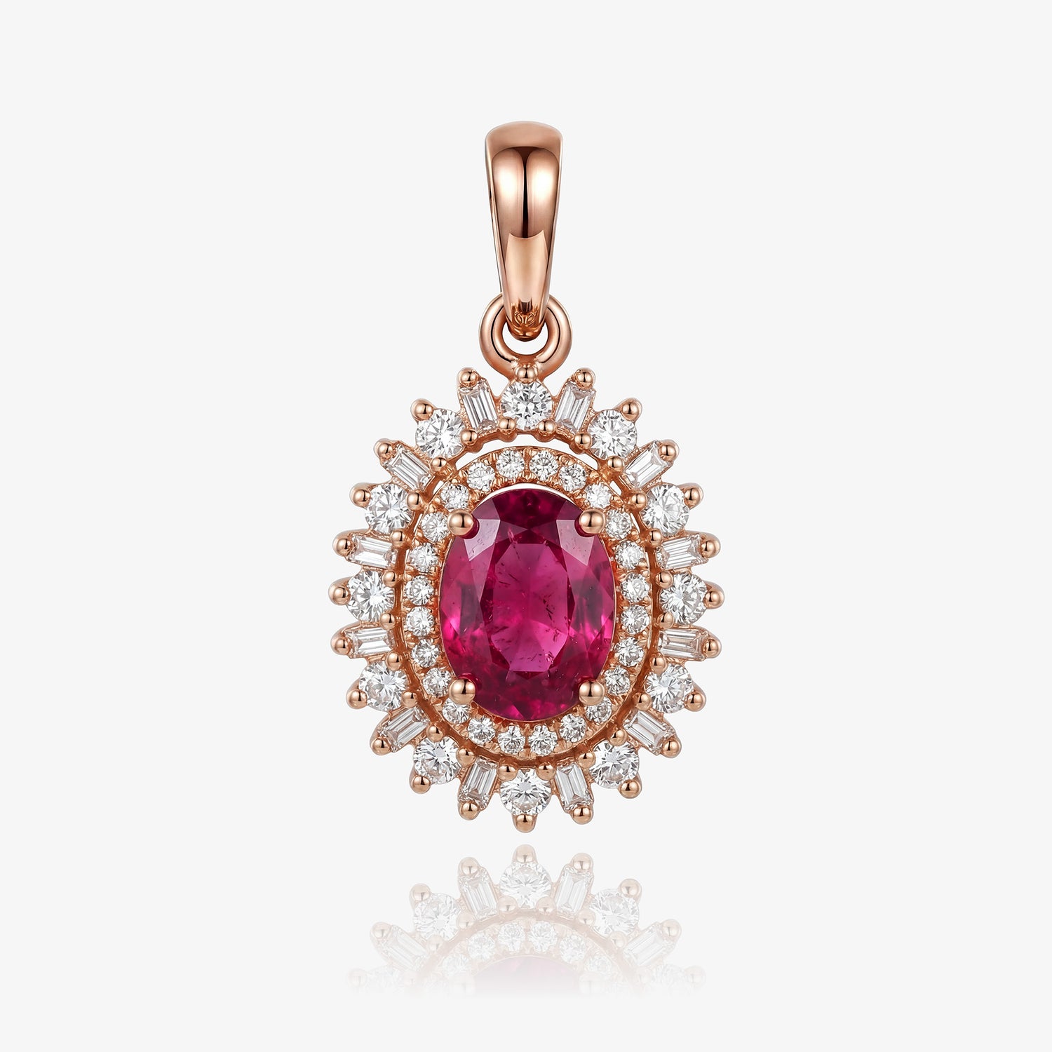 1.01ct Natural Rubellite and Diamond Halo Pendant in 18K Rose Gold - JewelryAndStore