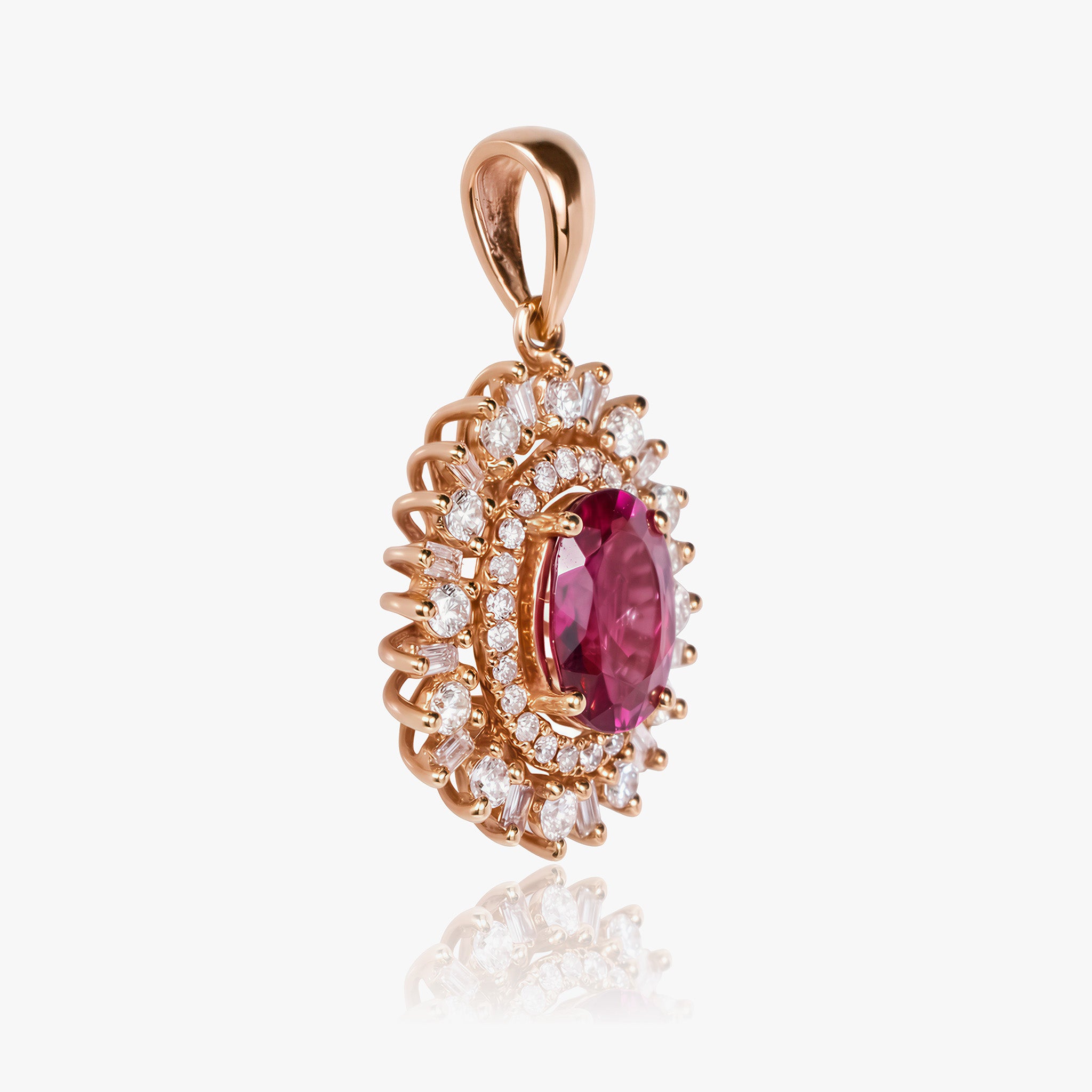 1.01ct Natural Rubellite and Diamond Halo Pendant in 18K Rose Gold - JewelryAndStore