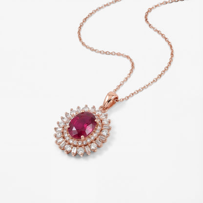 1.01ct Natural Rubellite and Diamond Halo Pendant in 18K Rose Gold - JewelryAndStore