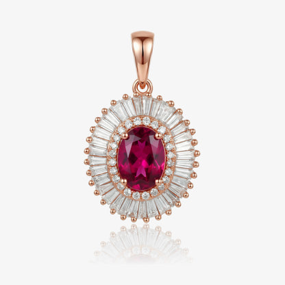 1.24ct Natural Rubellite and Diamond Sunburst Halo Pendant in 18K Rose Gold - JewelryAndStore