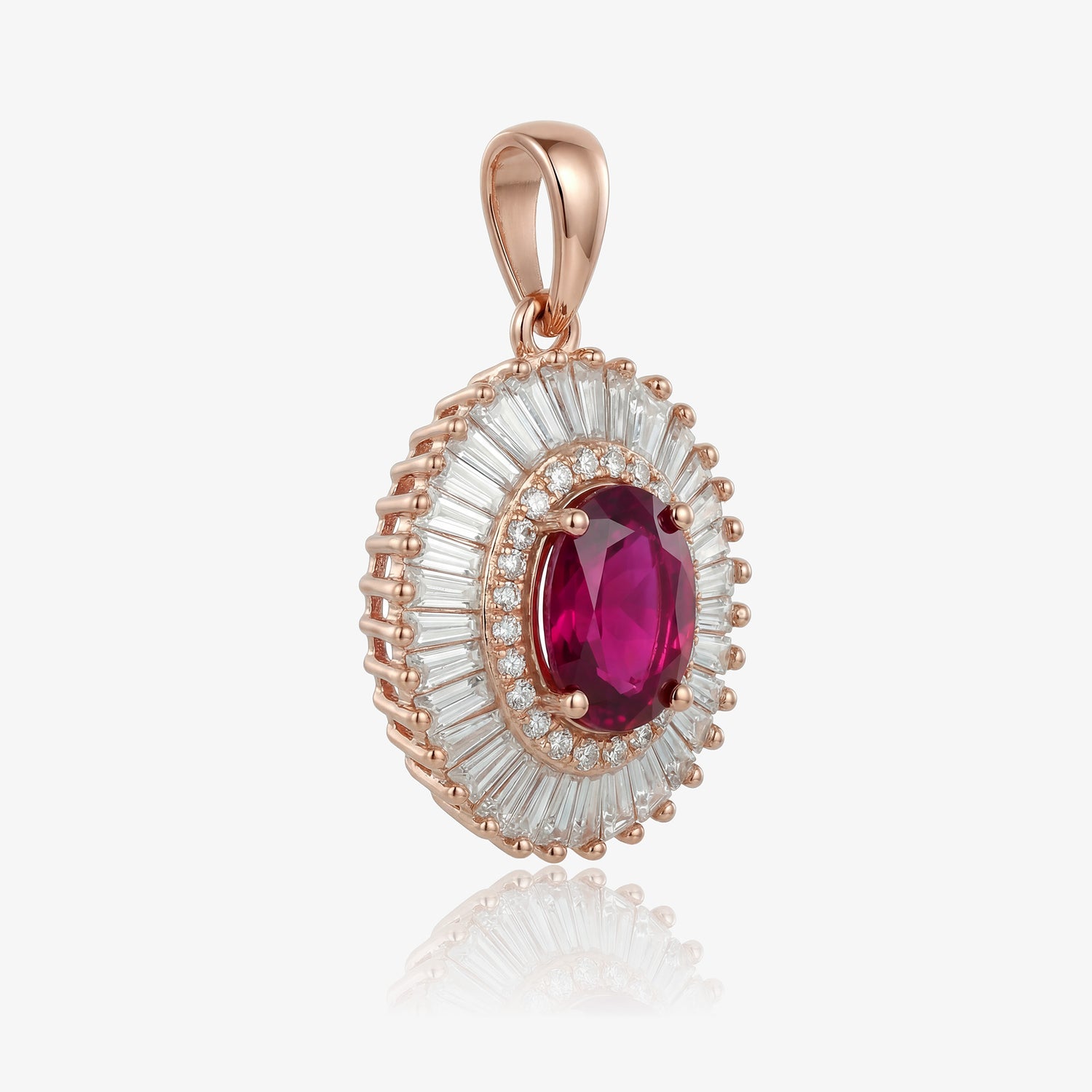 1.24ct Natural Rubellite and Diamond Sunburst Halo Pendant in 18K Rose Gold - JewelryAndStore
