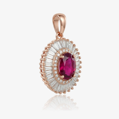 1.24ct Natural Rubellite and Diamond Sunburst Halo Pendant in 18K Rose Gold - JewelryAndStore