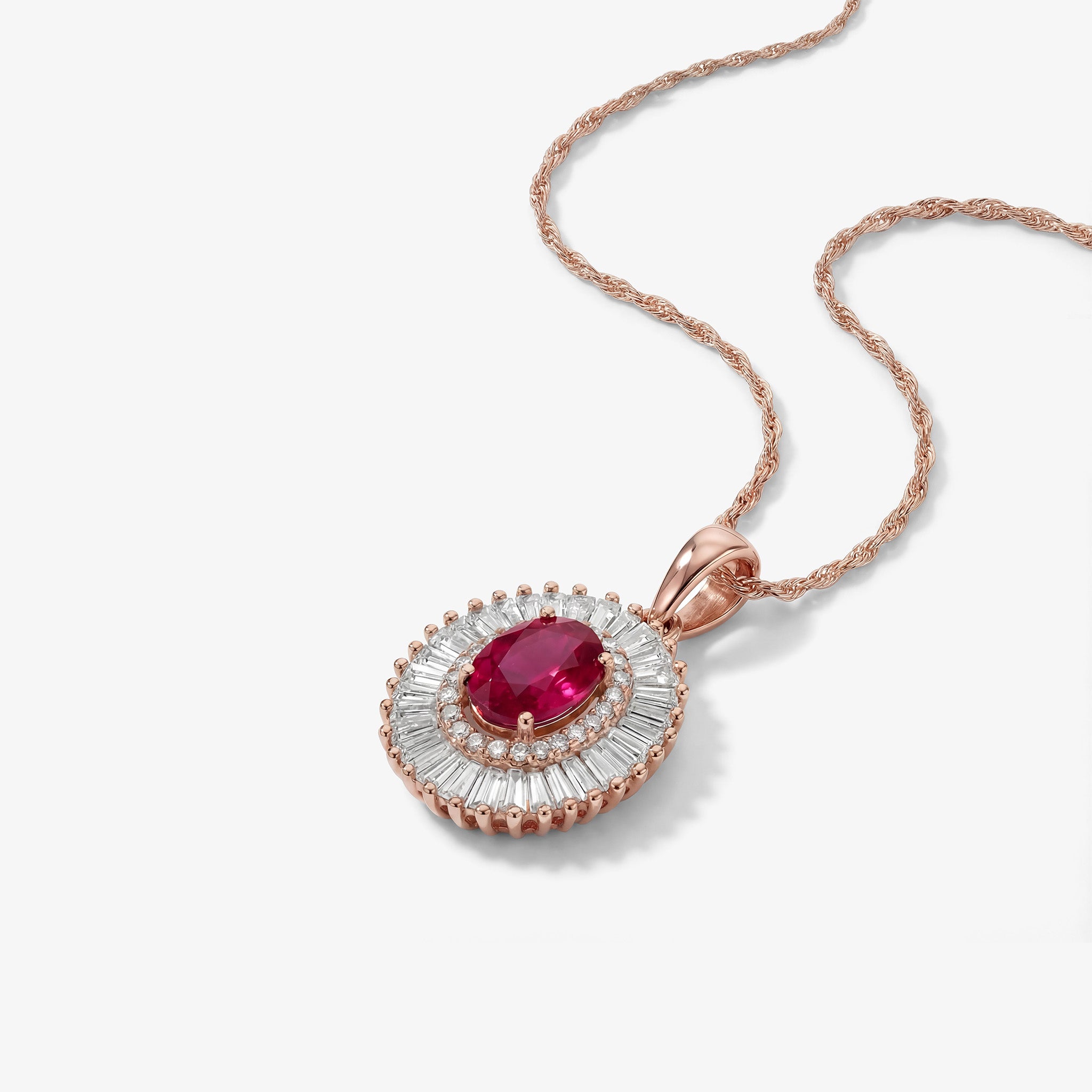 1.24ct Natural Rubellite and Diamond Sunburst Halo Pendant in 18K Rose Gold - JewelryAndStore