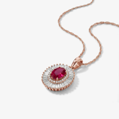 1.24ct Natural Rubellite and Diamond Sunburst Halo Pendant in 18K Rose Gold - JewelryAndStore