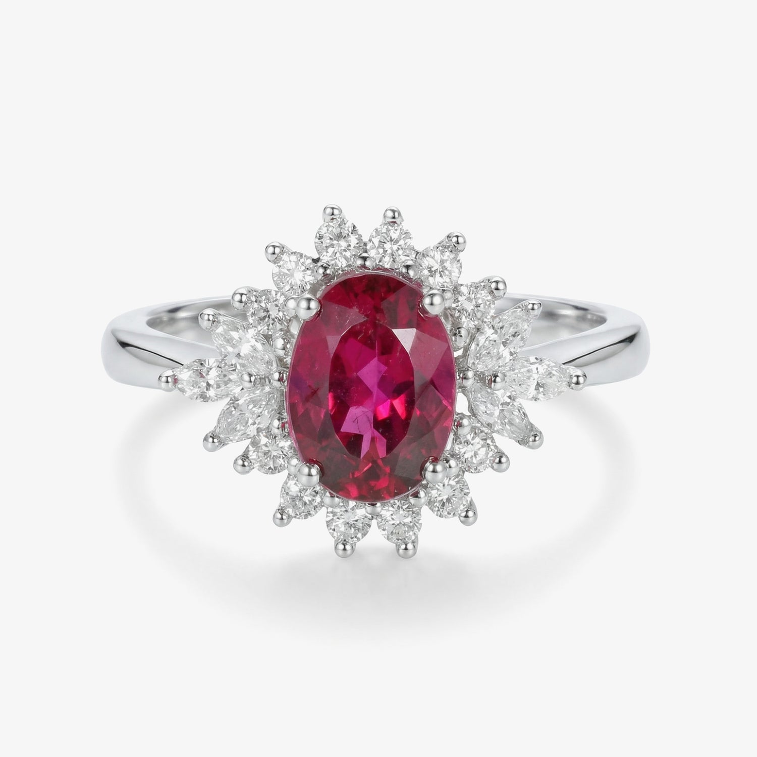 1.22ct Natural Rubellite and Marquise Diamond Cluster Ring in 18K White Gold - JewelryAndStore