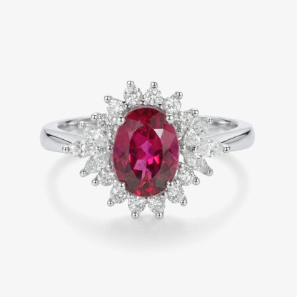 1.22ct Natural Rubellite and Marquise Diamond Cluster Ring in 18K White Gold - JewelryAndStore
