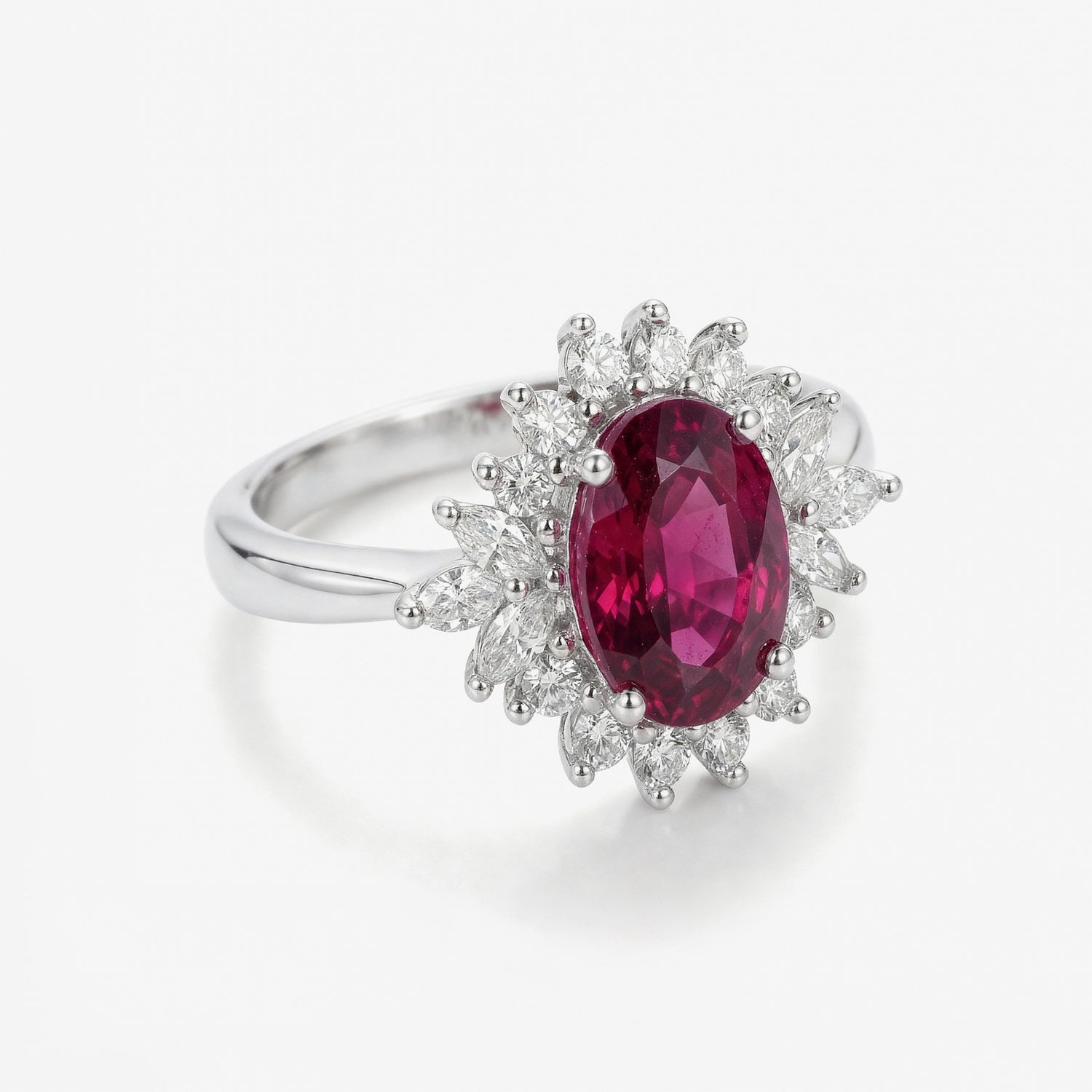 1.22ct Natural Rubellite and Marquise Diamond Cluster Ring in 18K White Gold - JewelryAndStore