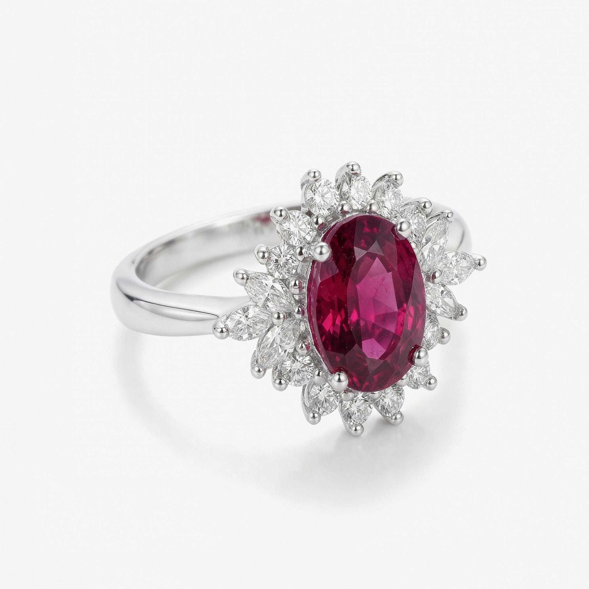 1.22ct Natural Rubellite and Marquise Diamond Cluster Ring in 18K White Gold - JewelryAndStore