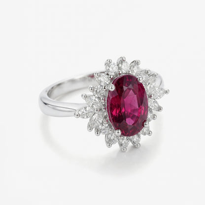 1.22ct Natural Rubellite and Marquise Diamond Cluster Ring in 18K White Gold - JewelryAndStore