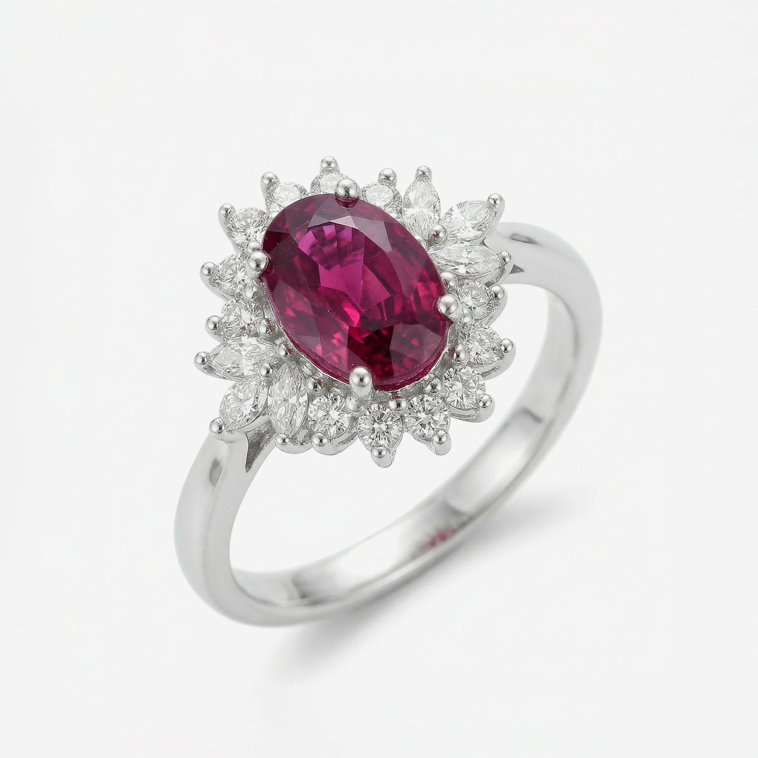 1.22ct Natural Rubellite and Marquise Diamond Cluster Ring in 18K White Gold - JewelryAndStore
