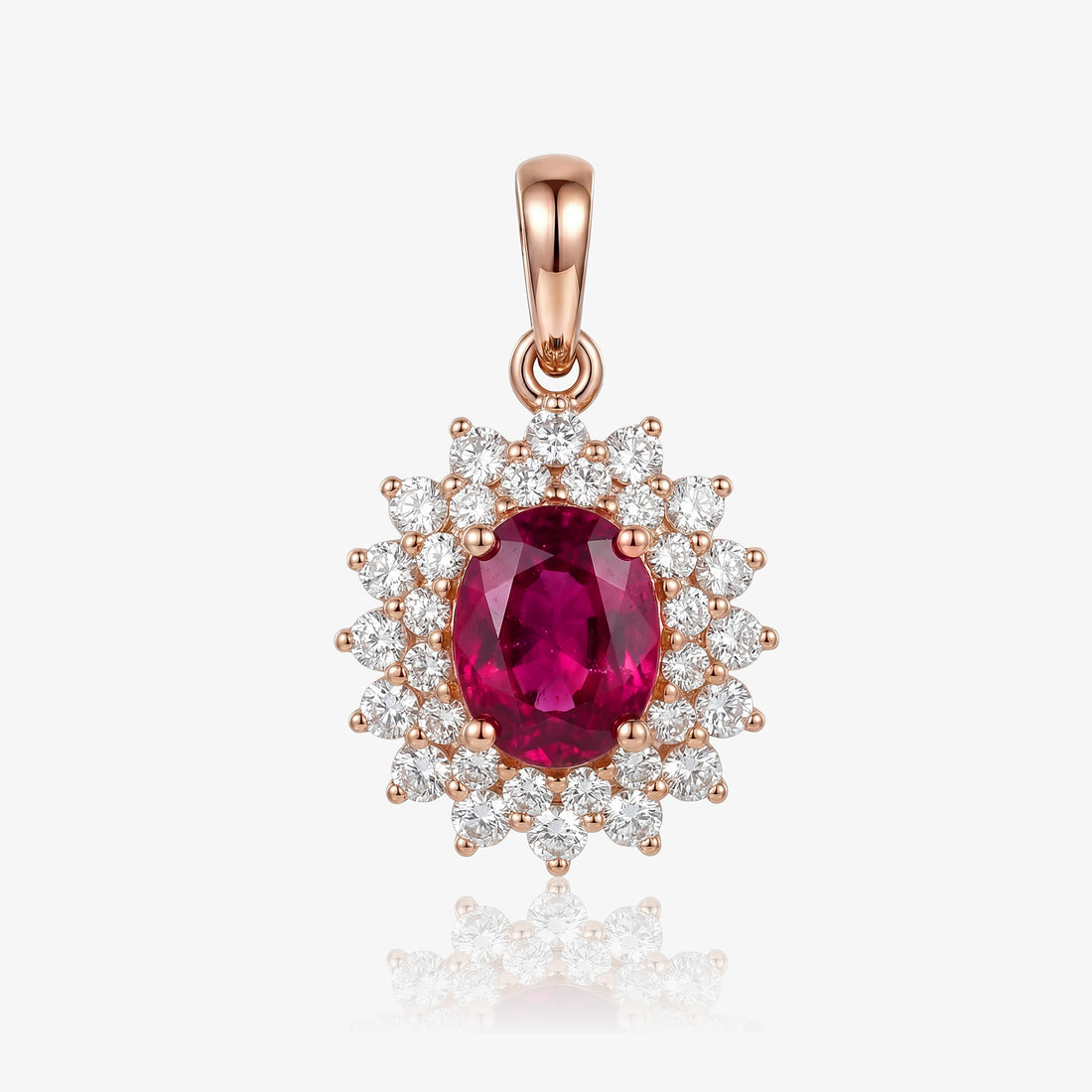 1.20ct Natural Rubellite and Diamond Floral Halo Pendant in 18K Rose Gold - JewelryAndStore