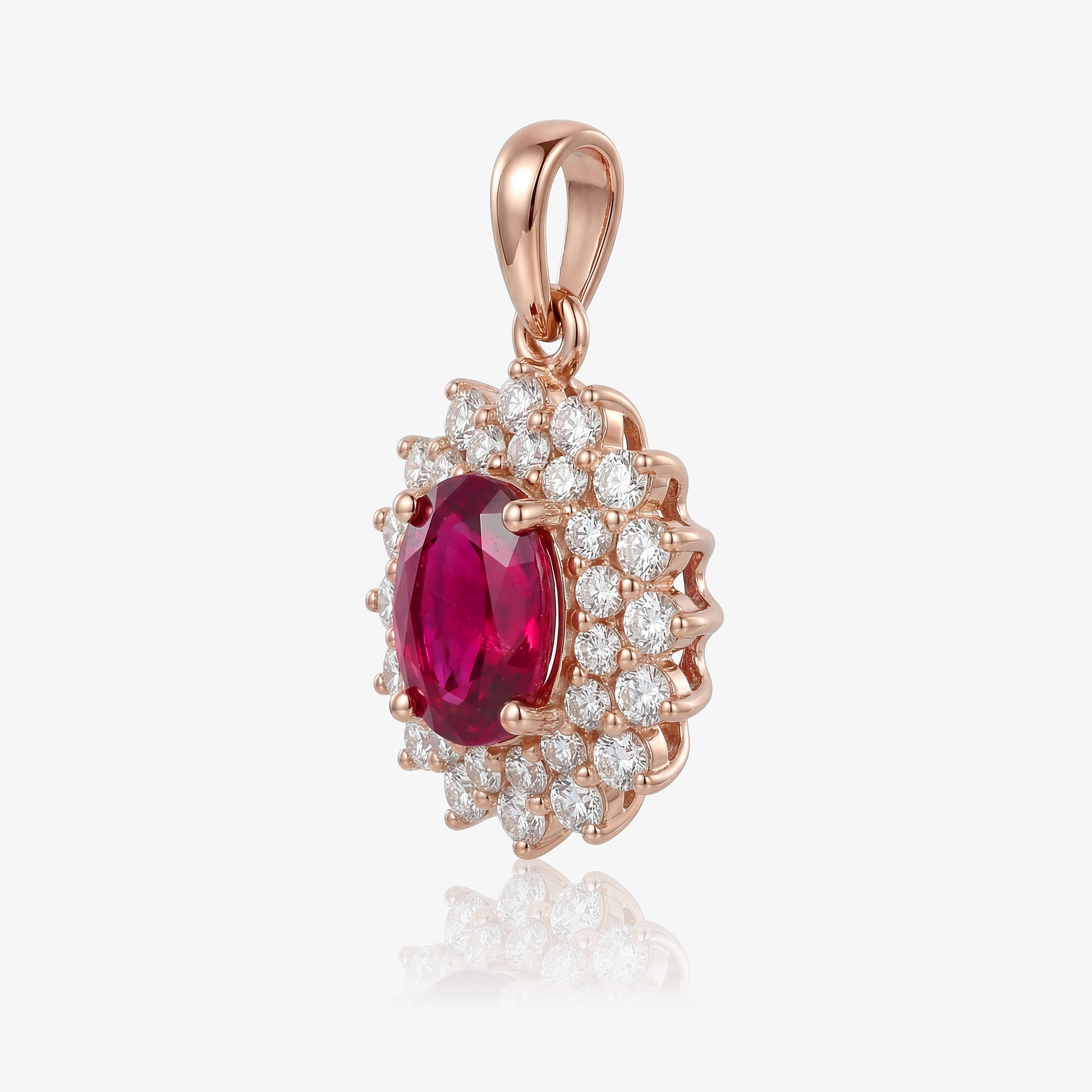 1.20ct Natural Rubellite and Diamond Floral Halo Pendant in 18K Rose Gold - JewelryAndStore
