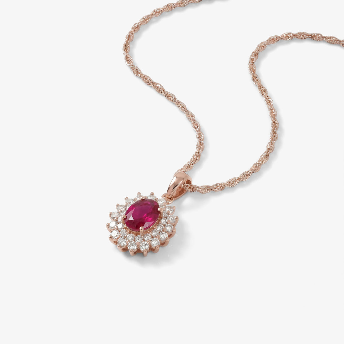 1.20ct Natural Rubellite and Diamond Floral Halo Pendant in 18K Rose Gold - JewelryAndStore