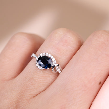 1.17ct Natural Blue Sapphire Diamond Swirl Ring in 18K White Gold - JewelryAndStore