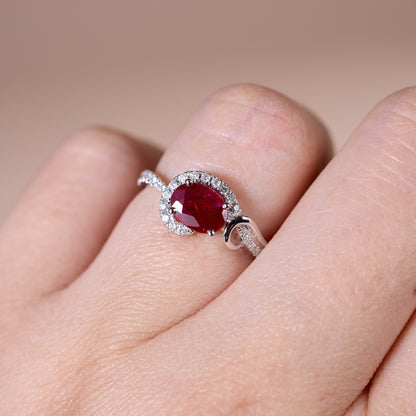 0.93ct Natural Ruby Diamond Halo Solitaire Ring in 18K White Gold - JewelryAndStore
