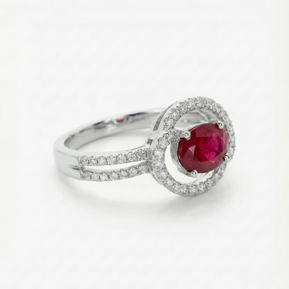 0.82ct Natural Ruby and Diamond Bypass Halo Ring in 18K White Gold - JewelryAndStore