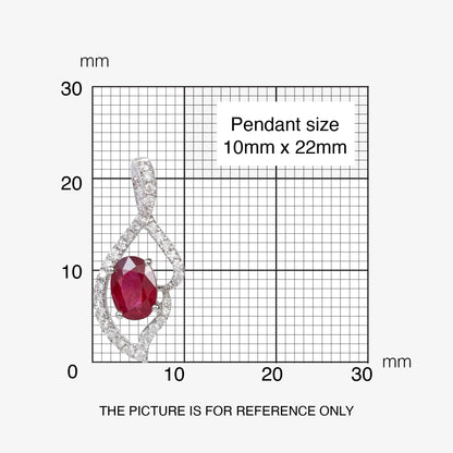 0.87ct Natural Ruby and Diamond Wave Pendant in 18K White Gold - JewelryAndStore
