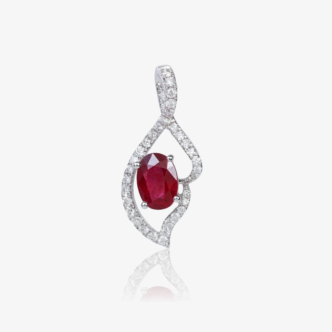 0.87ct Natural Ruby and Diamond Wave Pendant in 18K White Gold - JewelryAndStore