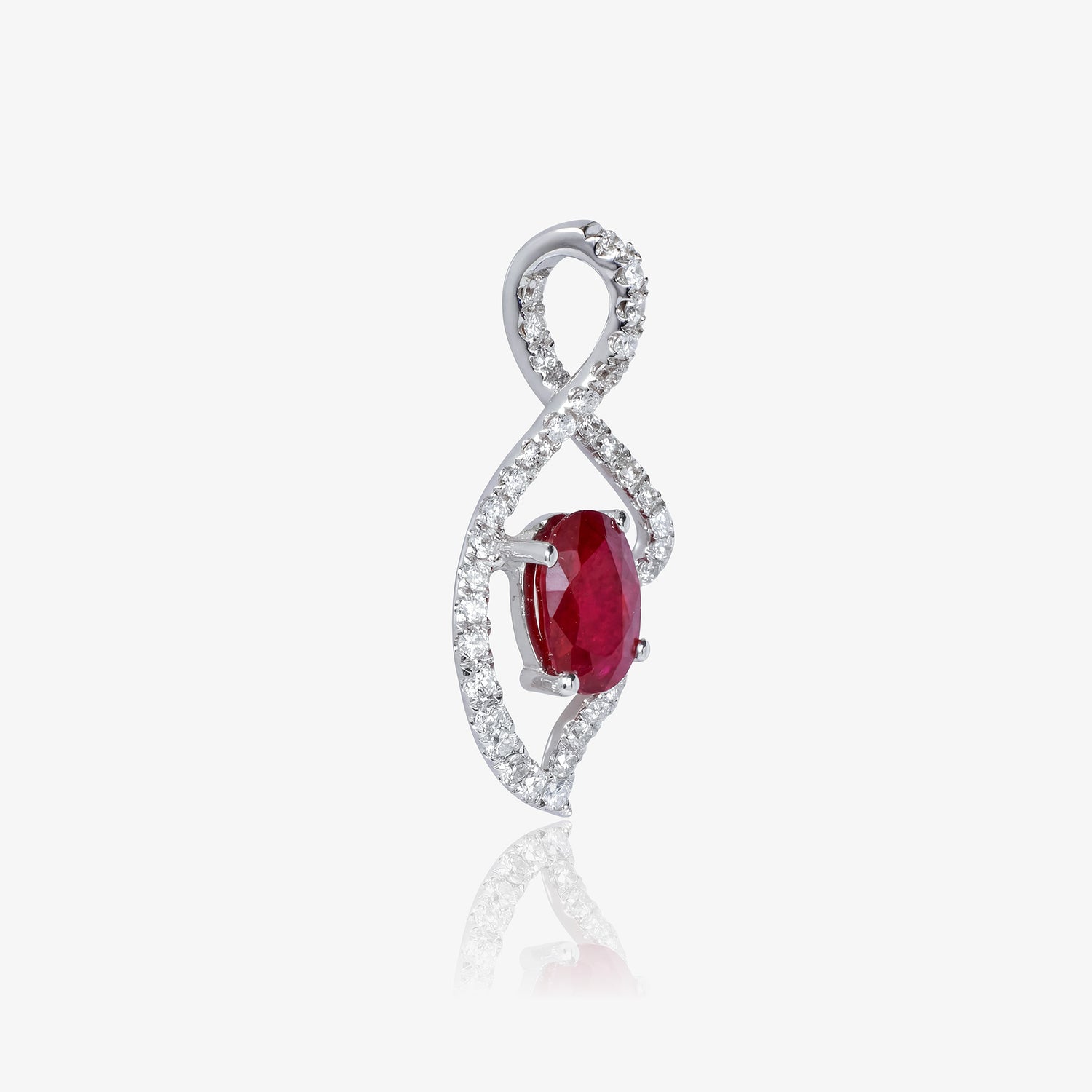 0.87ct Natural Ruby and Diamond Wave Pendant in 18K White Gold - JewelryAndStore