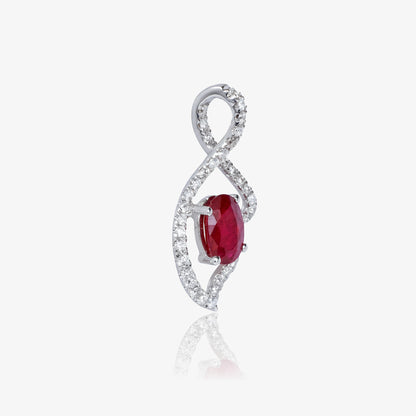 0.87ct Natural Ruby and Diamond Wave Pendant in 18K White Gold - JewelryAndStore