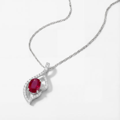 0.87ct Natural Ruby and Diamond Wave Pendant in 18K White Gold - JewelryAndStore