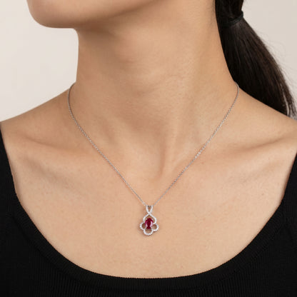 Product title 0.69ct Natural Ruby and Diamond Floral Pendant in 18K White Gold - JewelryAndStore