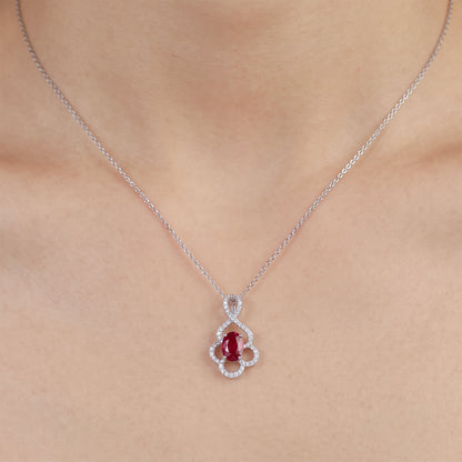Product title 0.69ct Natural Ruby and Diamond Floral Pendant in 18K White Gold - JewelryAndStore