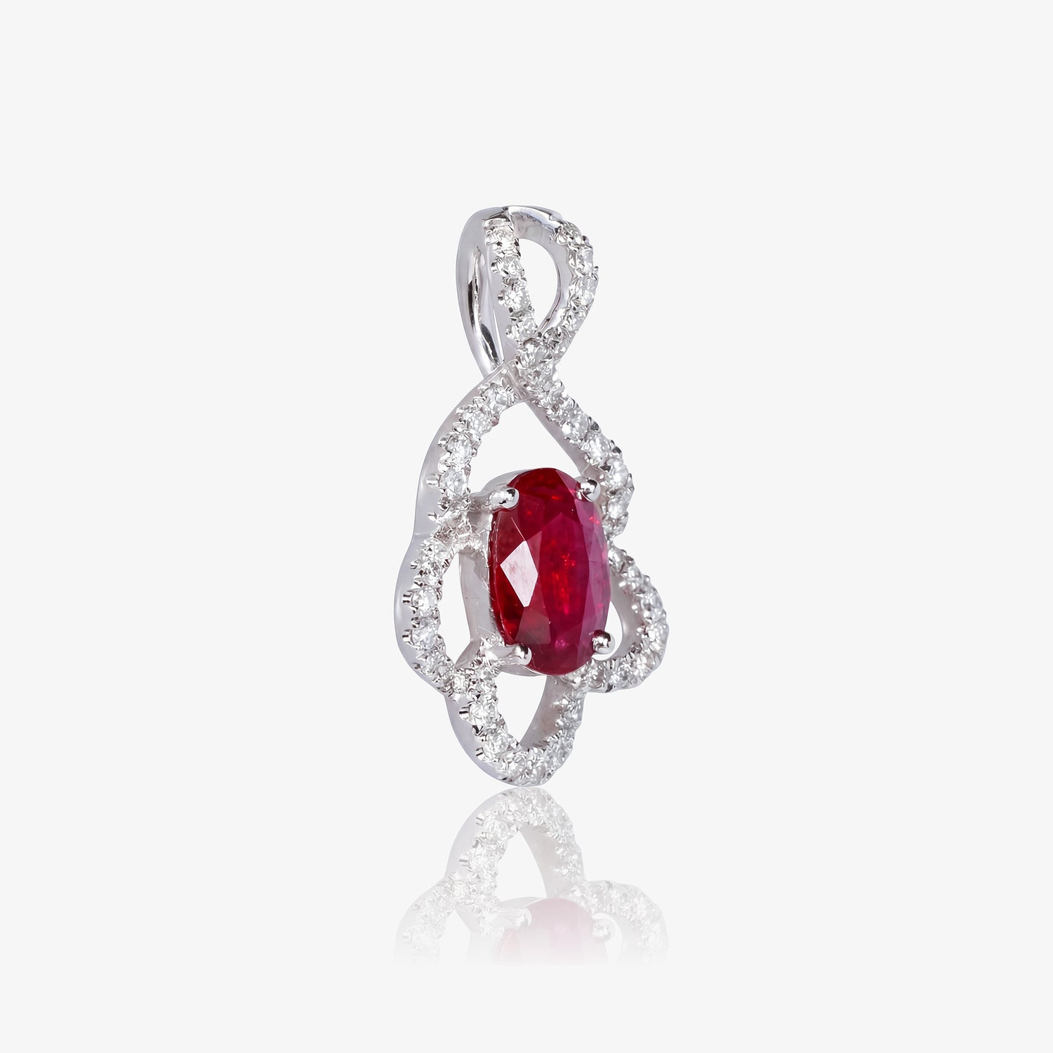 Product title 0.69ct Natural Ruby and Diamond Floral Pendant in 18K White Gold - JewelryAndStore