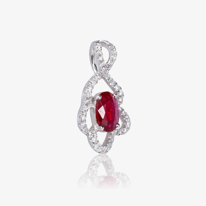Product title 0.69ct Natural Ruby and Diamond Floral Pendant in 18K White Gold - JewelryAndStore