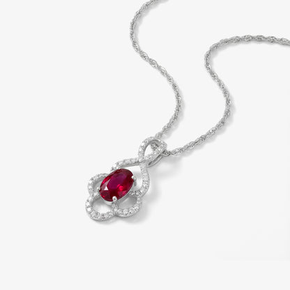 Product title 0.69ct Natural Ruby and Diamond Floral Pendant in 18K White Gold - JewelryAndStore