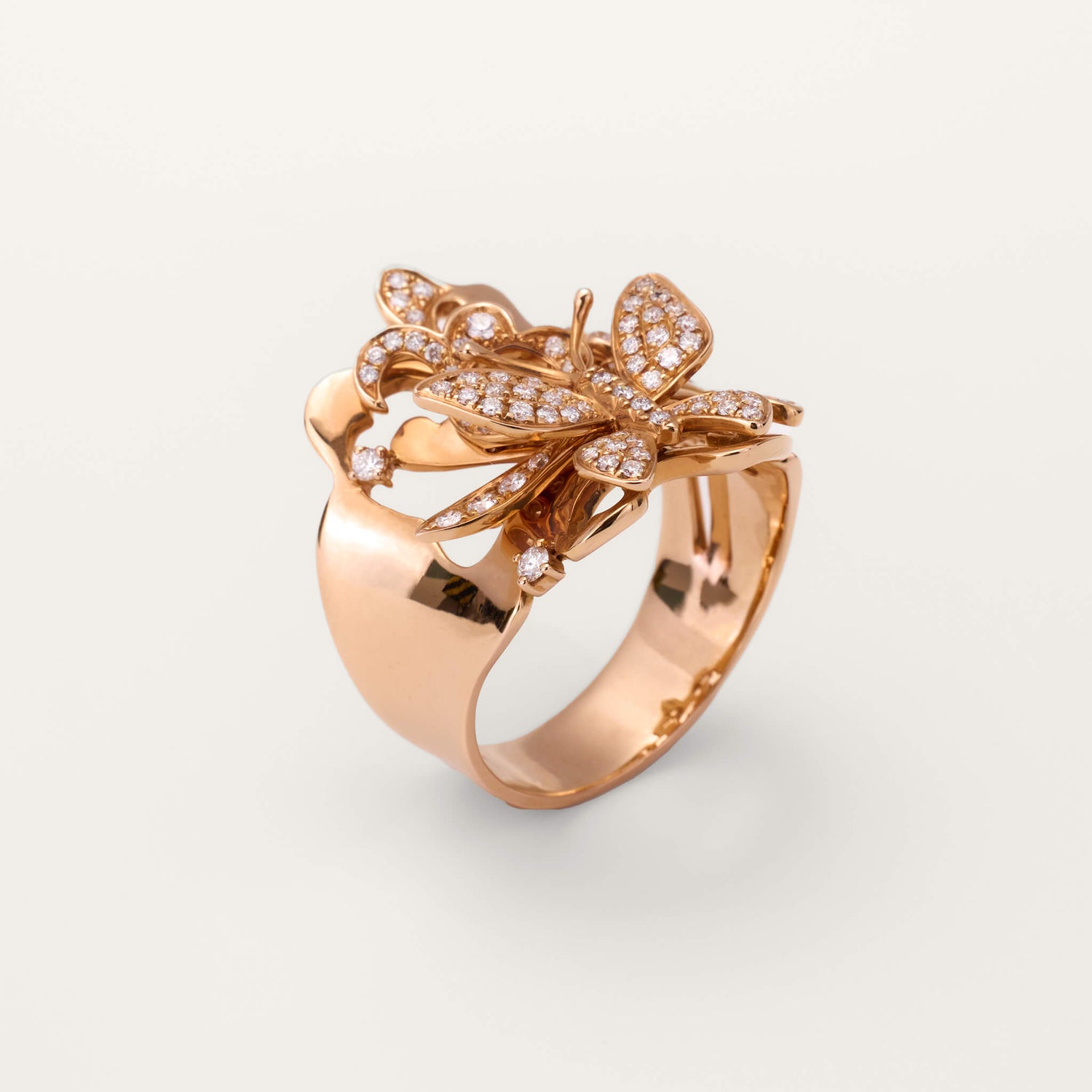 18K Rose Gold Butterfly Diamond Ring - Jewelry And Store