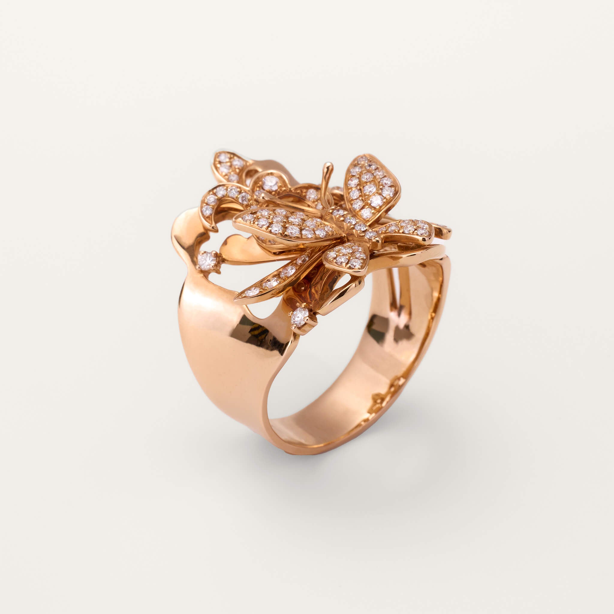 18K Rose Gold Butterfly Diamond Ring - Jewelry And Store