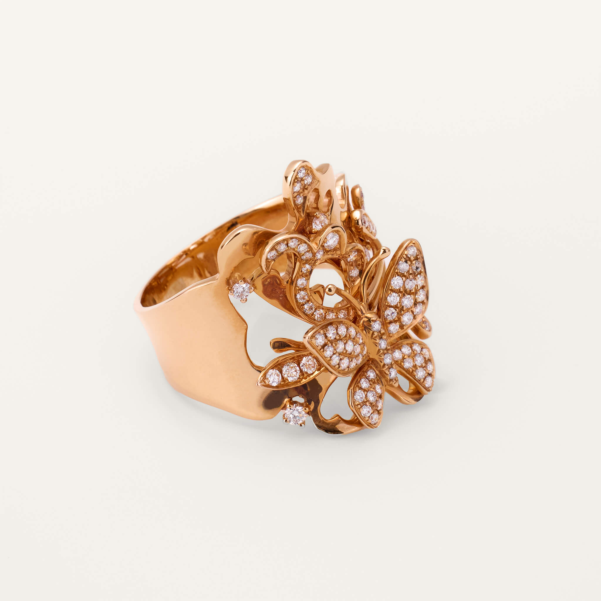 18K Rose Gold Butterfly Diamond Ring - Jewelry And Store
