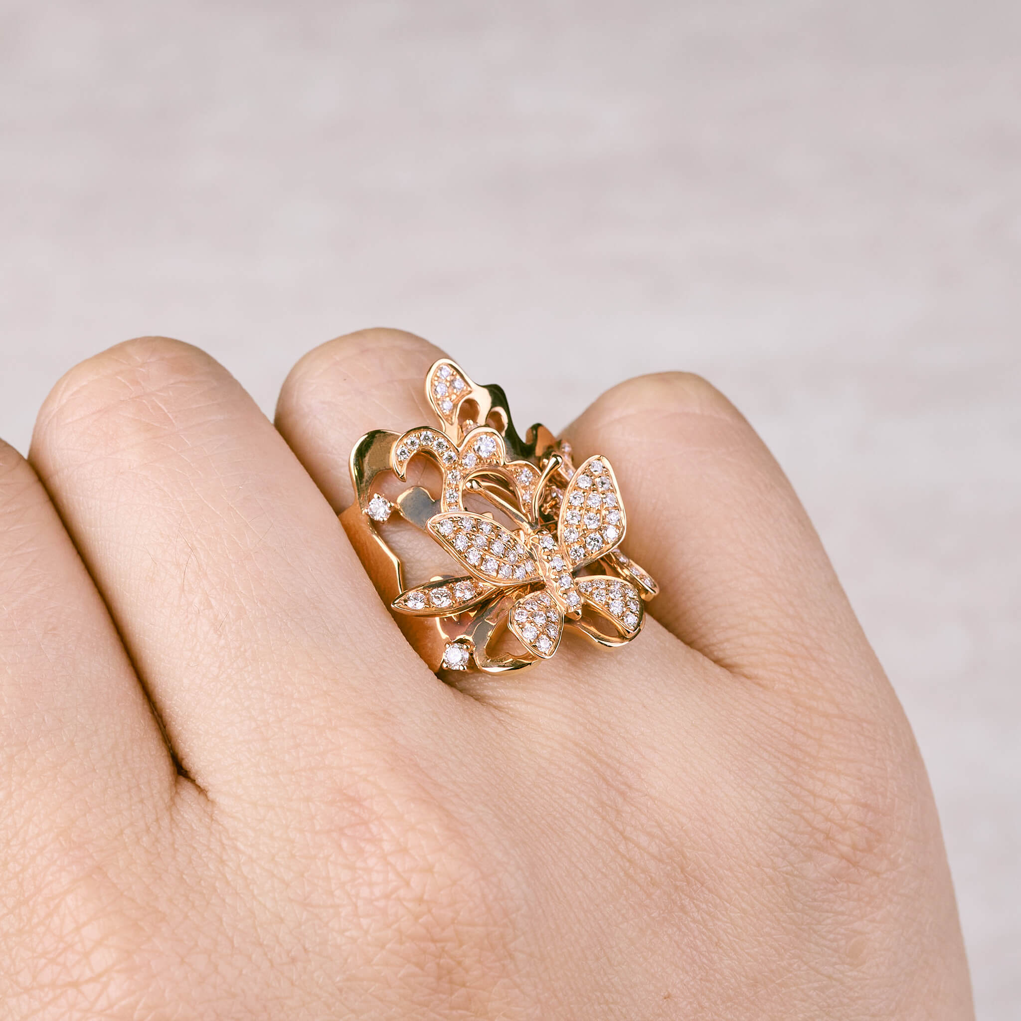 18K Rose Gold Butterfly Diamond Ring - Jewelry And Store