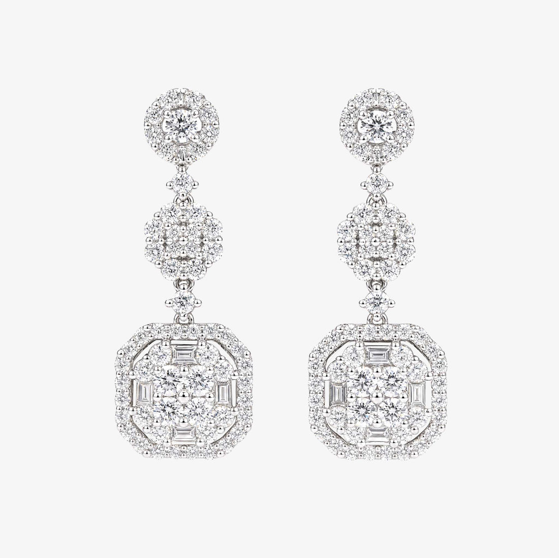 2.61ctw Natural Diamond Triple Drop Earrings in 18K White Gold - JewelryAndStore