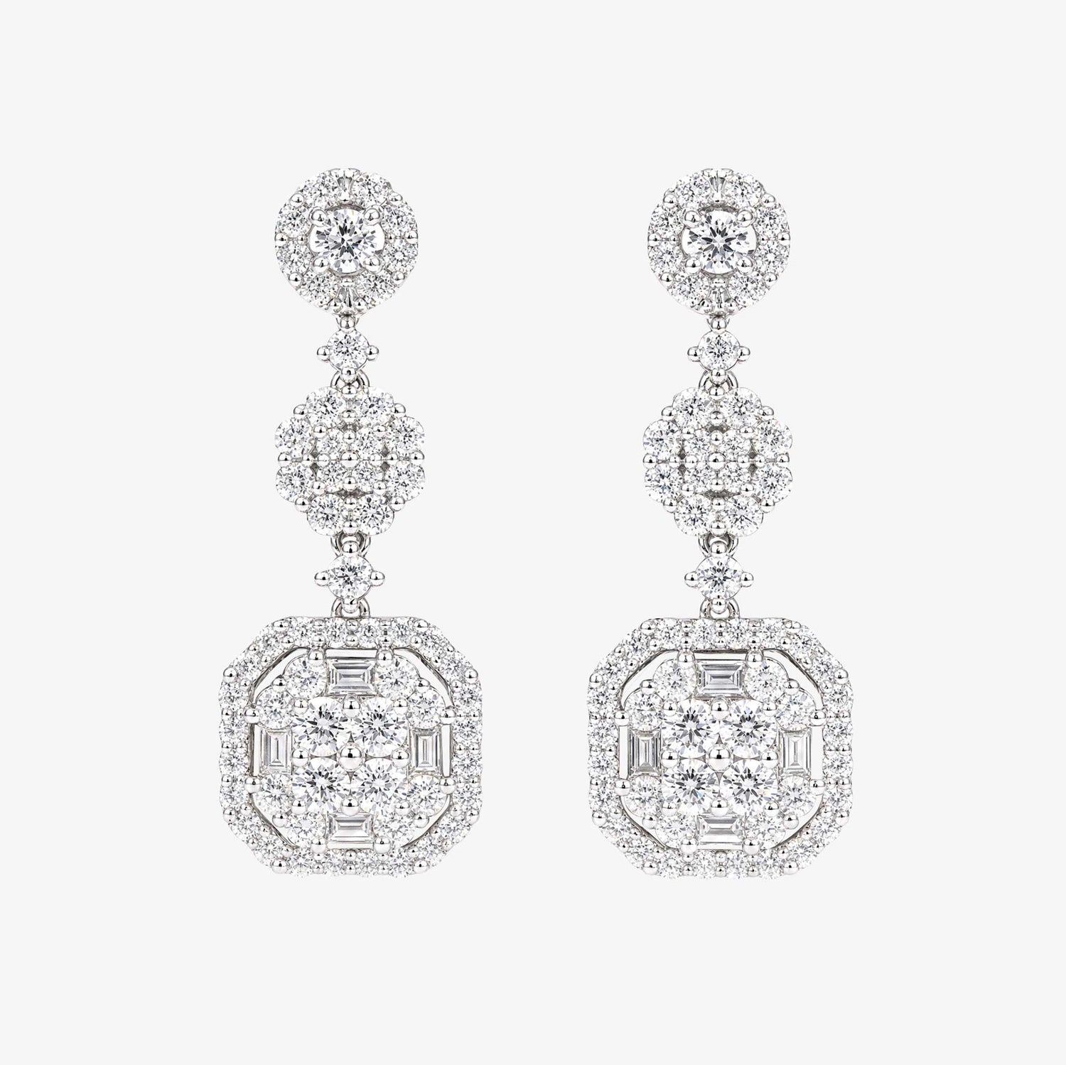 2.61ctw Natural Diamond Triple Drop Earrings in 18K White Gold - JewelryandStore