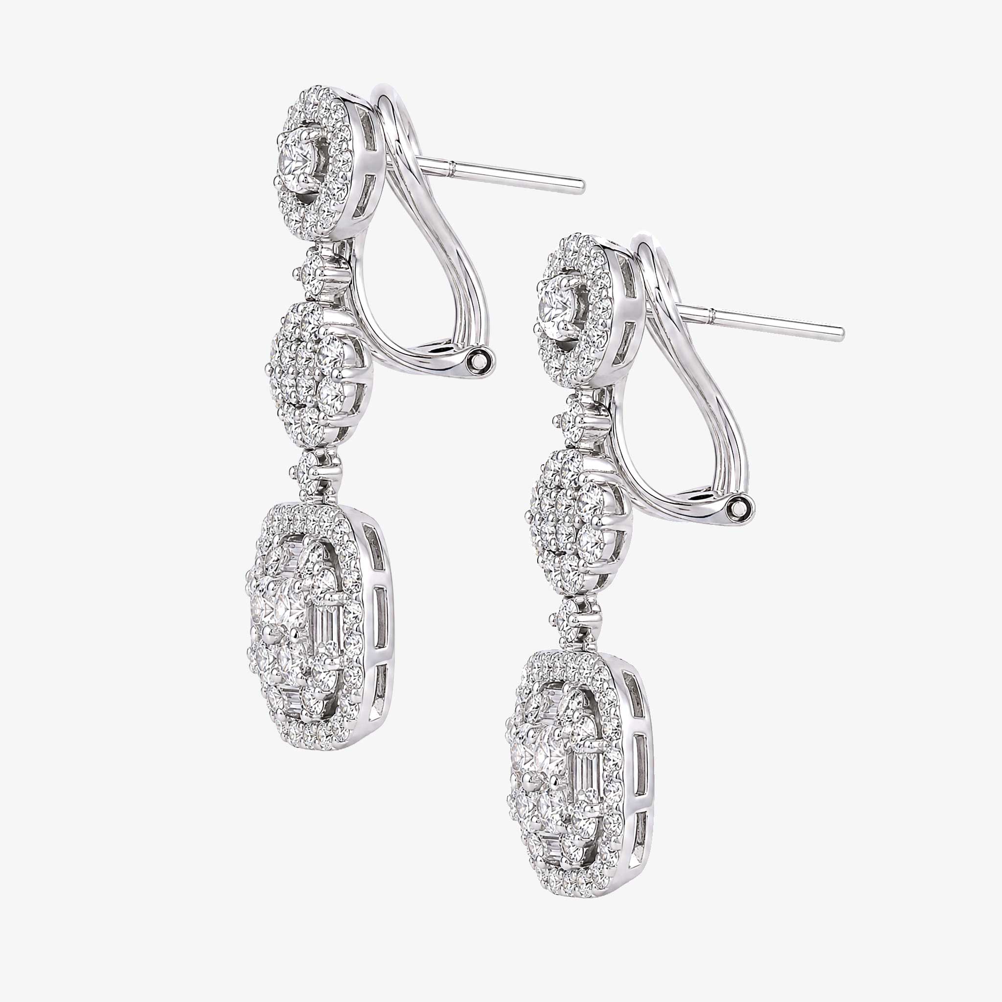 2.61ctw Natural Diamond Triple Drop Earrings in 18K White Gold - JewelryandStore
