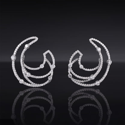 Natural Diamond Triple Crescent Earrings in 18K White Gold - Jewelry And Store
