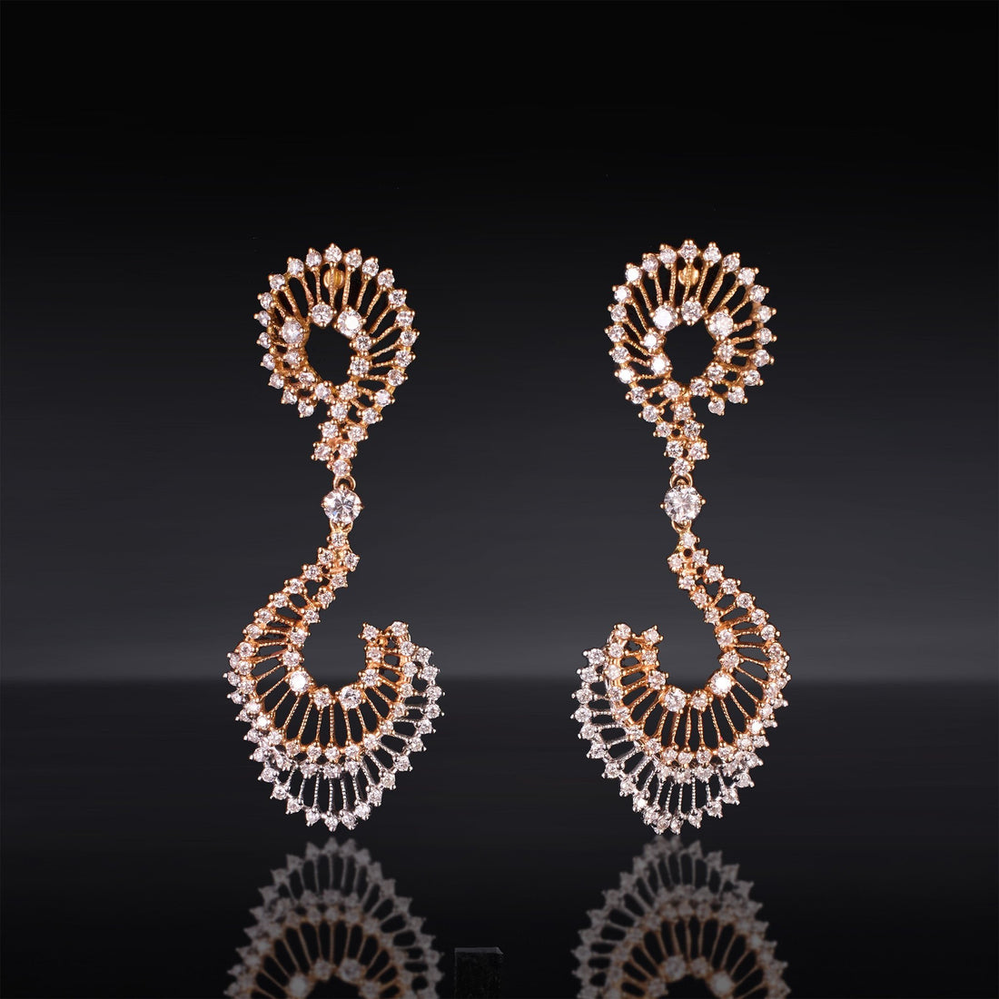 18K Rose Gold Drop Earrings with 2.32ct.tw. Natural Diamonds - Jewelry And Store