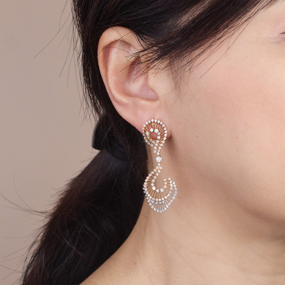 18K Rose Gold Sunbrust Drop Earrings with 2.32ct.tw. Natural Diamonds - Jewelry And Store