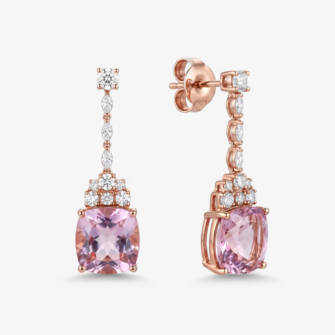 19.62ct Natural Pink Topaz and Diamond Drop Earrings in 18K Rose Gold - JewelryAndStore