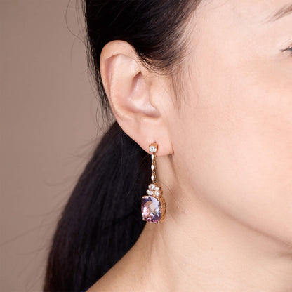 19.62ct Natural Pink Topaz and Diamond Drop Earrings in 18K Rose Gold - JewelryAndStore