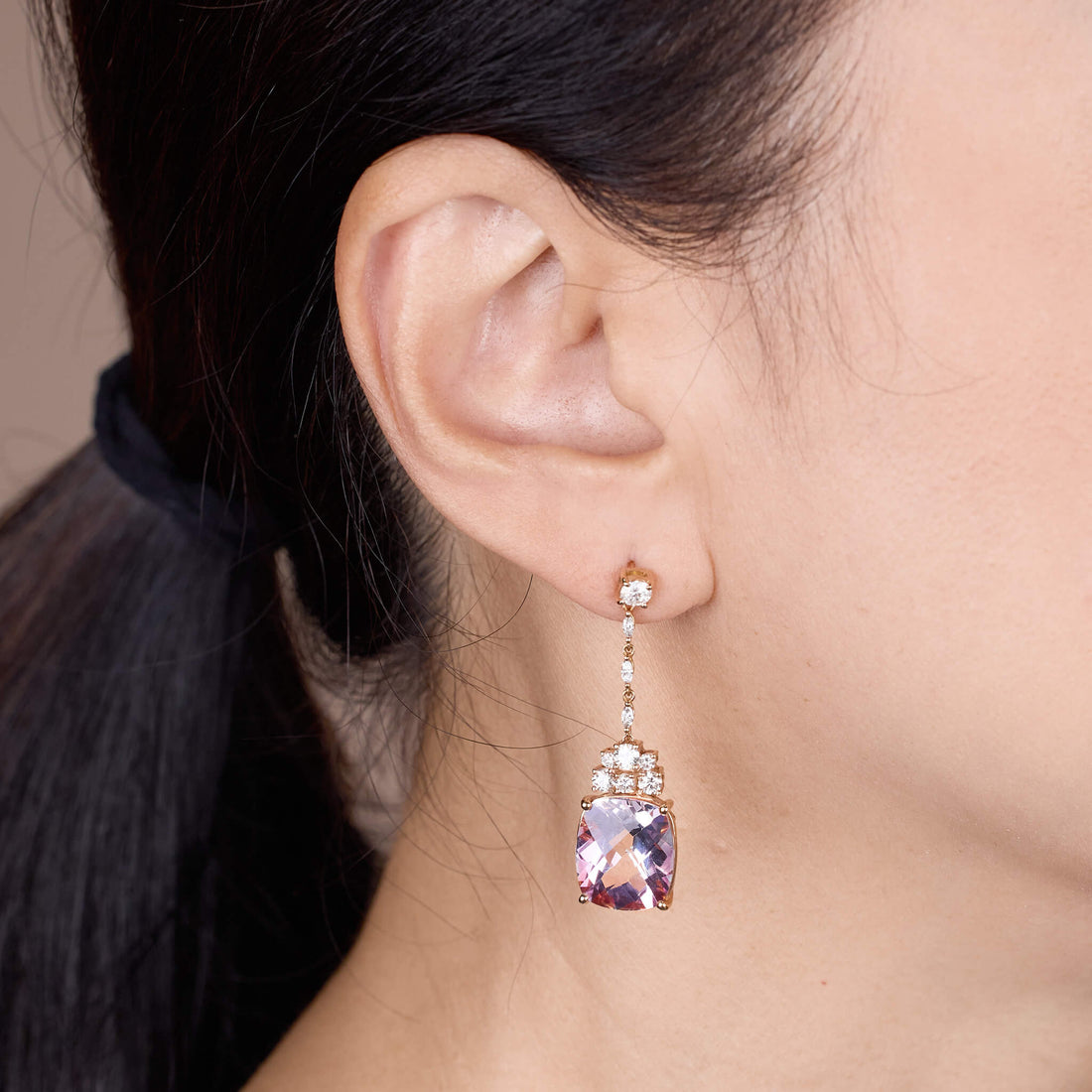 19.62ct Natural Pink Topaz and Diamond Drop Earrings in 18K Rose Gold - JewelryAndStore