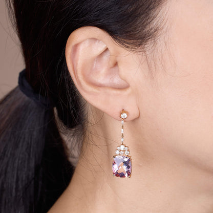 19.62ct Natural Pink Topaz and Diamond Drop Earrings in 18K Rose Gold - JewelryAndStore