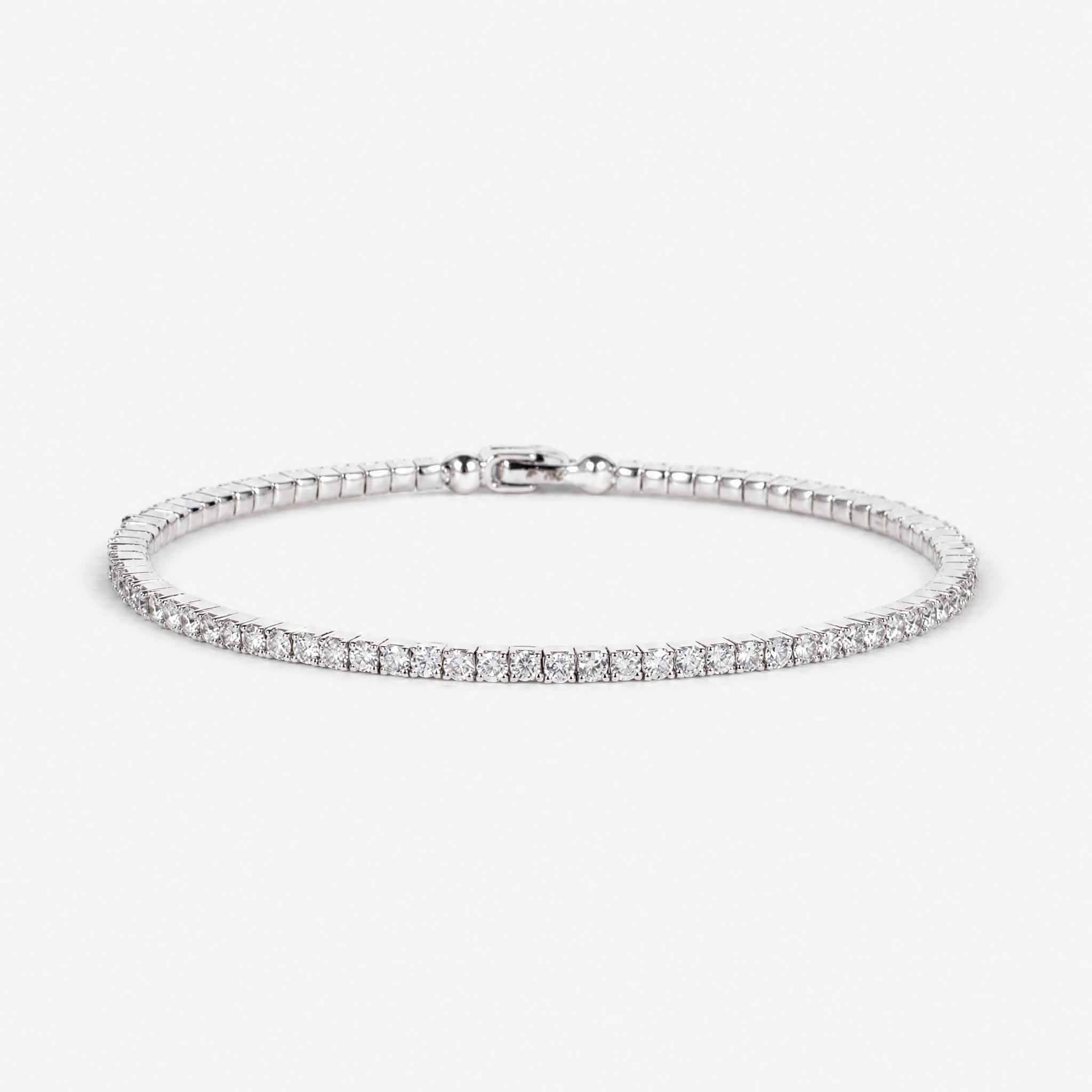 3.07ct Natural Diamond Grid Layout Tennis Bangle in 18K White Gold - JewelryandStore