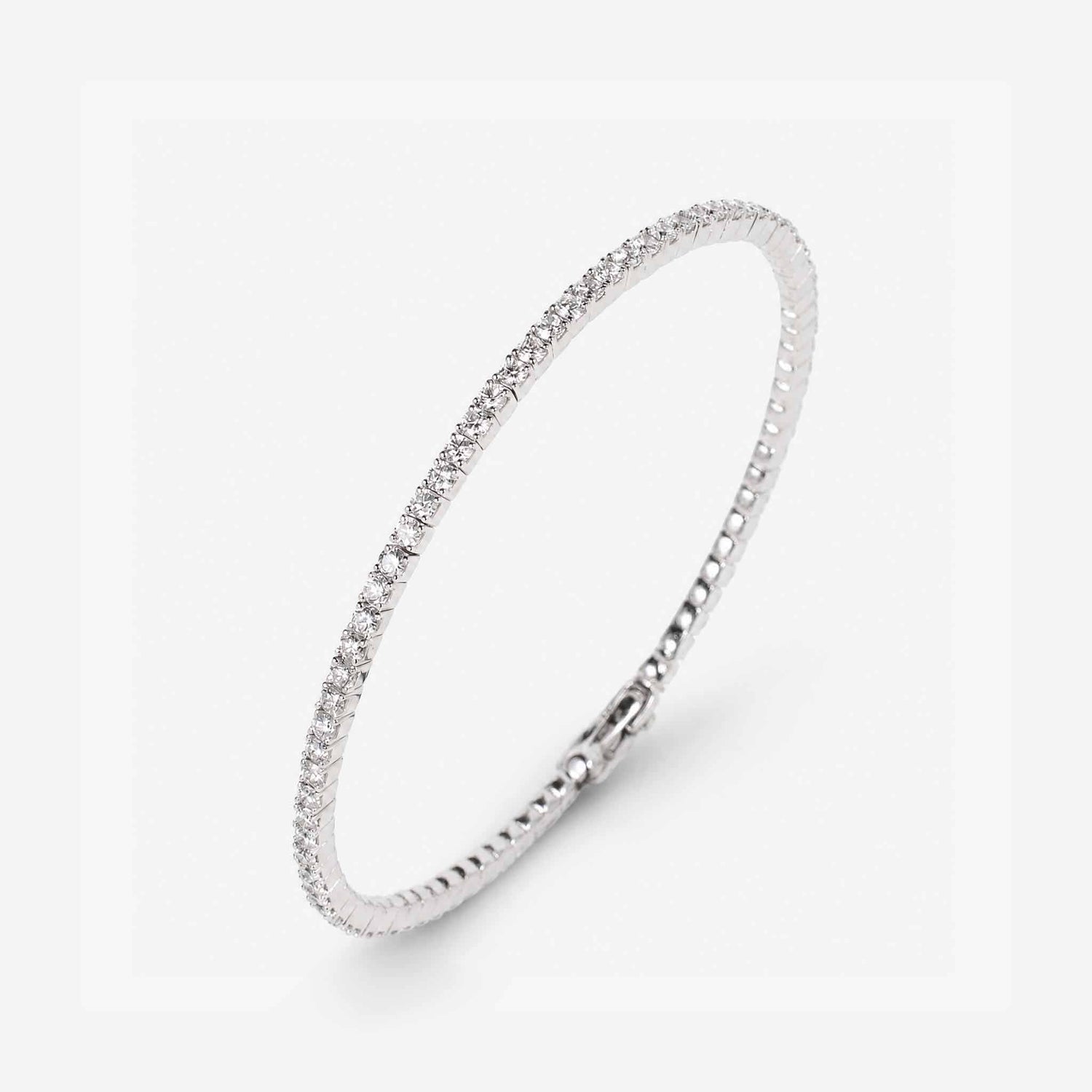 3.07ct Natural Diamond Grid Layout Tennis Bangle in 18K White Gold - JewelryandStore