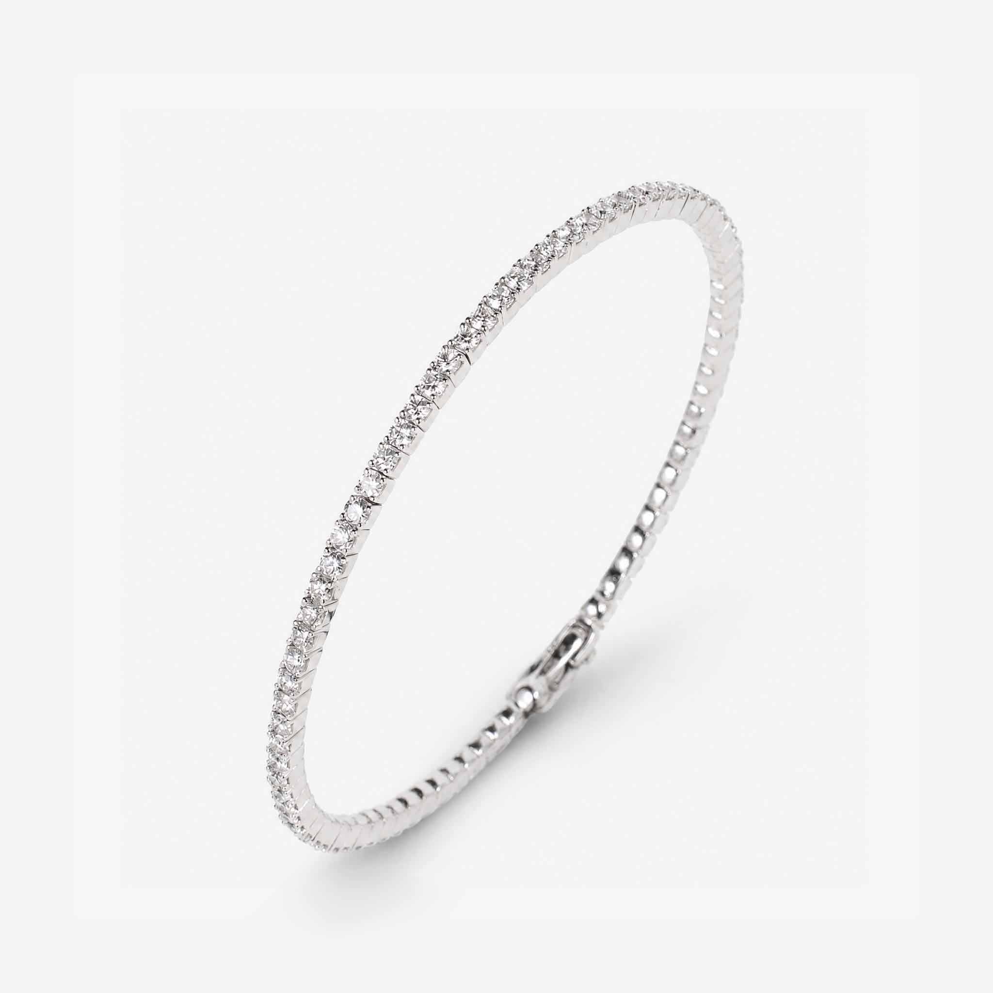 3.07ct Natural Diamond Grid Layout Tennis Bangle in 18K White Gold - JewelryandStore